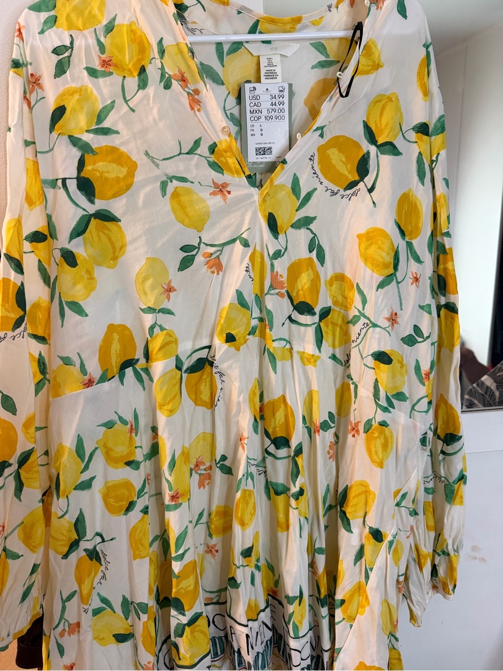 H&M Cream Dress with Yellow Lemon Print
